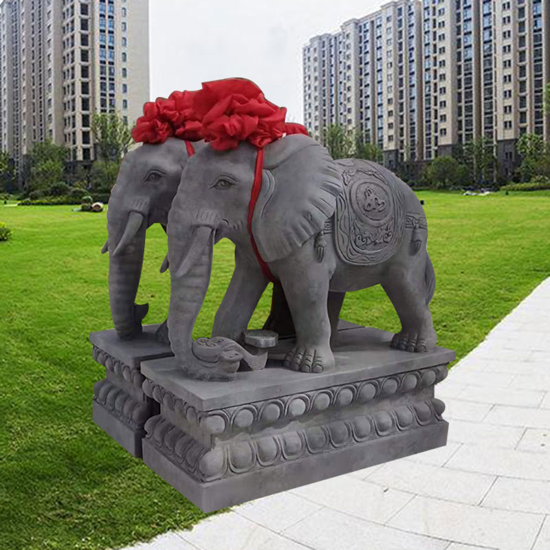 河北曲阳石雕大象雕塑 一对门前看门镇宅雕塑