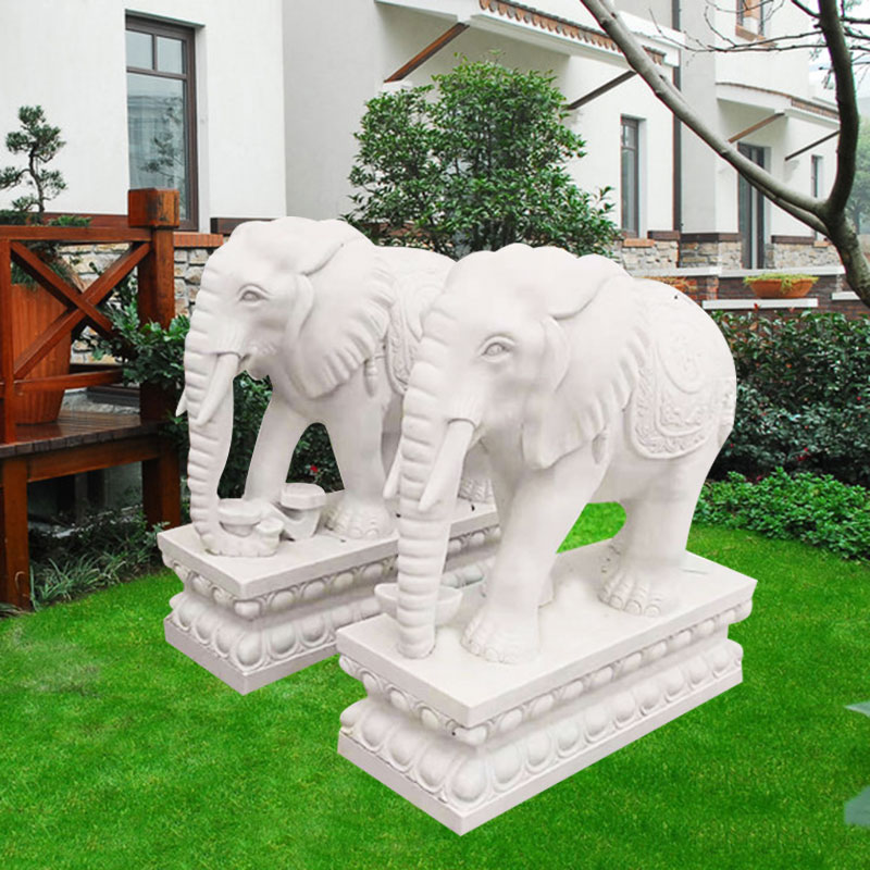 石雕汉白玉大象动物摆件 晚霞红青石多种石材 家居庭院门口装饰