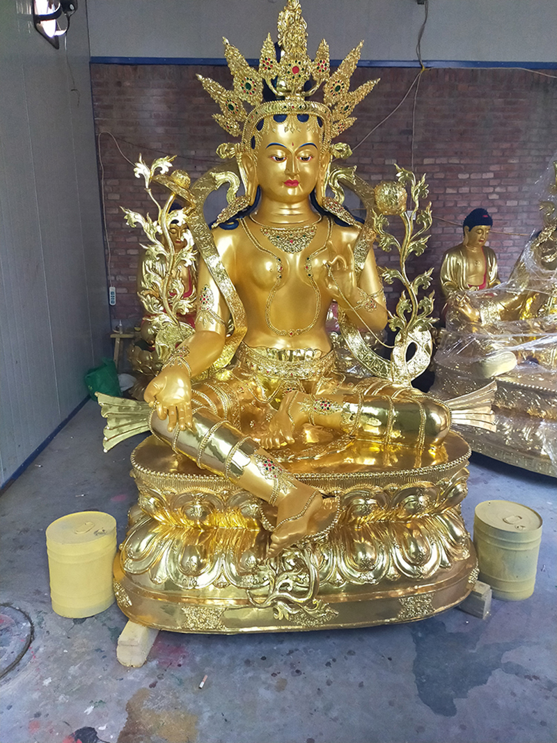 毗沙门天王佛像定做纯铜大型藏传寺庙铸铜财宝天王绿度母铜像厂家