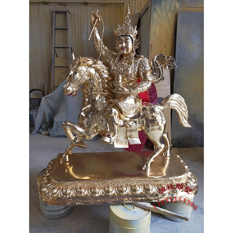 格萨尔王佛像定做纯铜大型藏传寺院全铜1米格萨尔王36大将王臣密宗铜像厂家