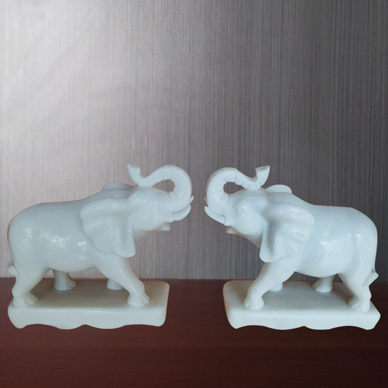 石雕小件工艺品大象汉白玉动物雕塑批发