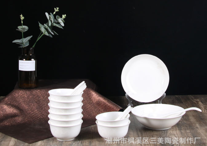 碗碟套装-家用北欧现代金边碗盘-餐具套装组合