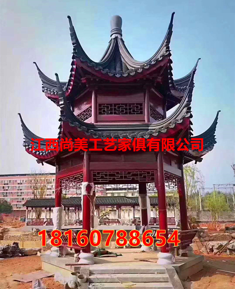 凉亭 古建凉亭 实木凉亭 八角凉亭 三层八角凉亭 水车六角凉亭