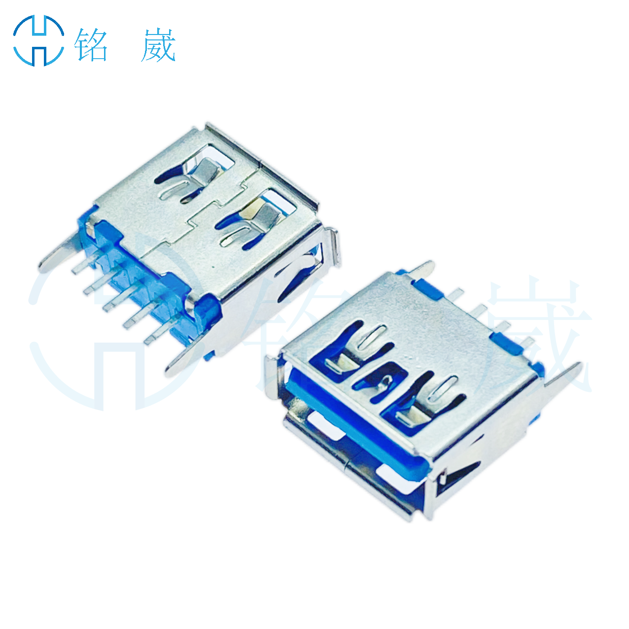USB3.0A母9P立插母座180度立式两脚插DIP 加长13.7mm 卷边 蓝胶图片