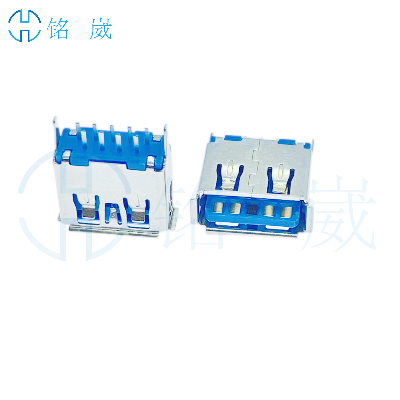 深圳市USB3.0A母9P立插母座厂家USB3.0A母9P立插母座180度立式两脚插DIP 加长13.7mm 卷边 蓝胶
