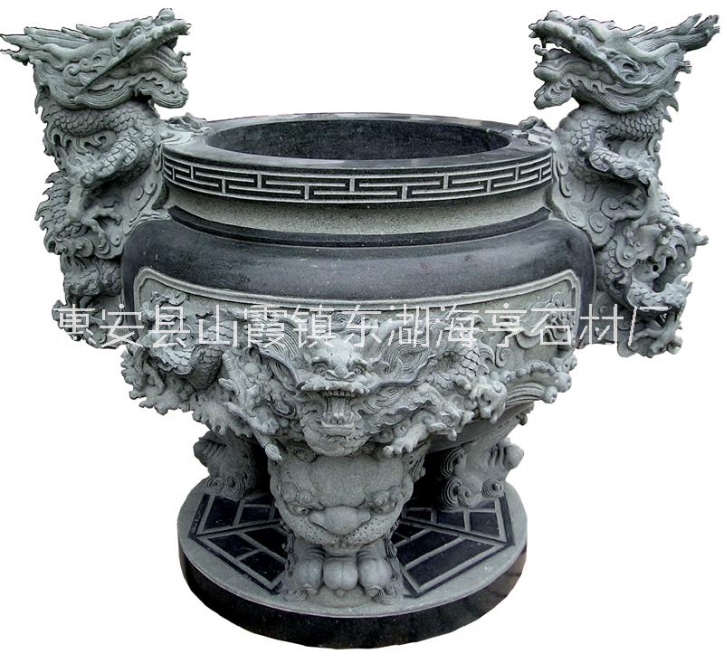 惠安海亨石业仿古青石石材适用于寺庙祠堂 圆形石雕香炉 款式多种图片