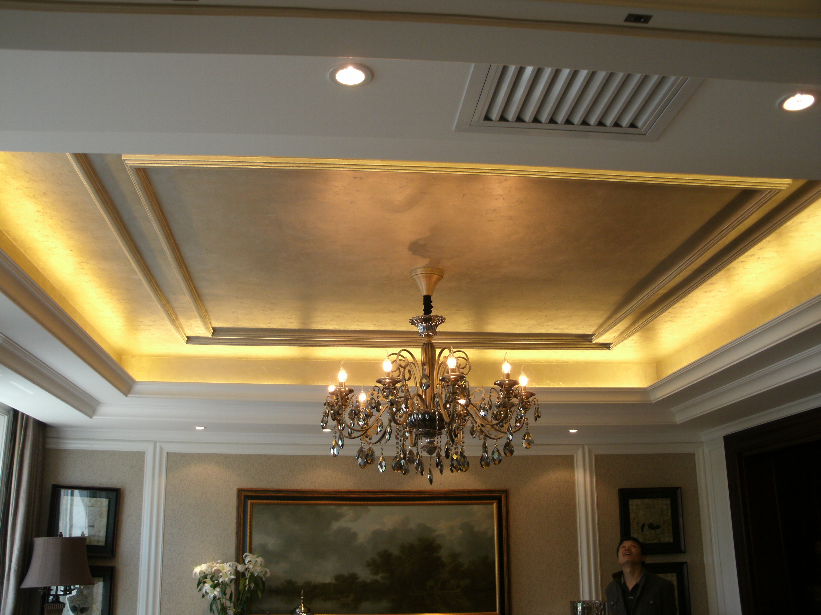 贴金箔厂家提供装修贴金箔客厅描金漆与金箔设计