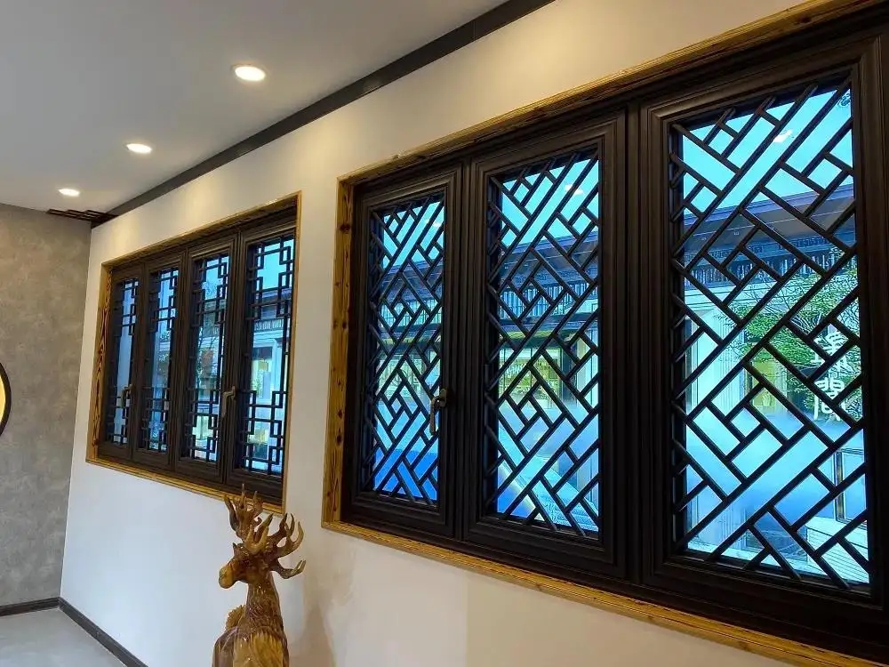 宅韵中式断桥铝隔音窗格条花格木纹铝制环保复古花窗