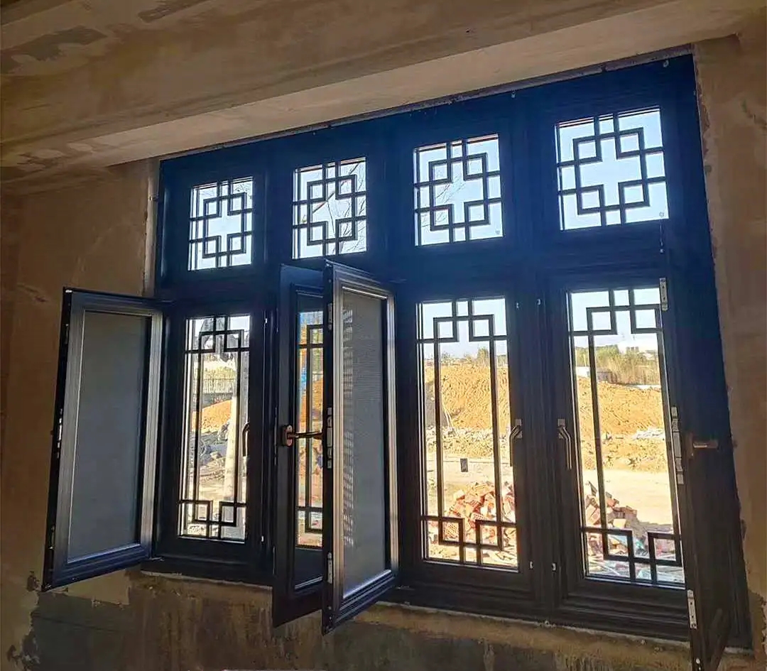 中式徽派仿古铝合金门窗复古古韵花格条格环保防腐坚固门窗