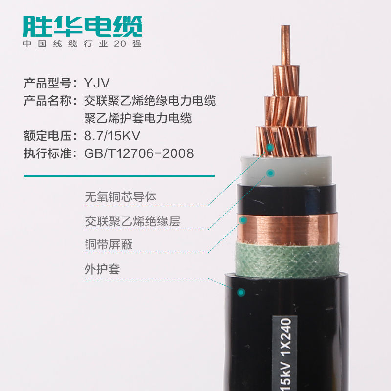 胜华电缆 YJV-8.7/15KV中压交联绝缘电缆 电缆线厂家