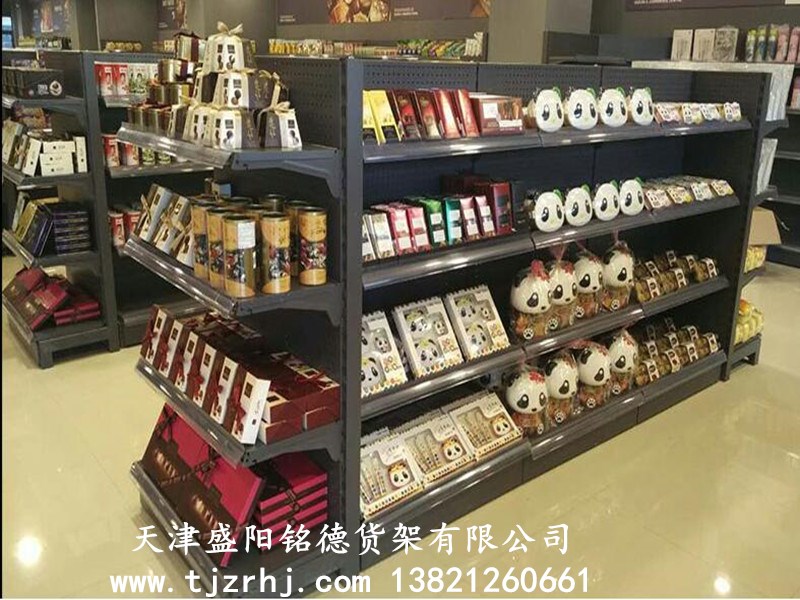 超市货架超市货架展示柜定制超市钢木结合货架图片
