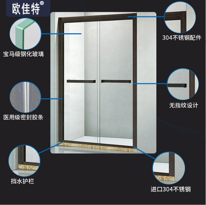 佛山不锈钢整体淋浴房定制 一字型整体卫浴简约浴室屏风玻璃淋浴房隔断厂家