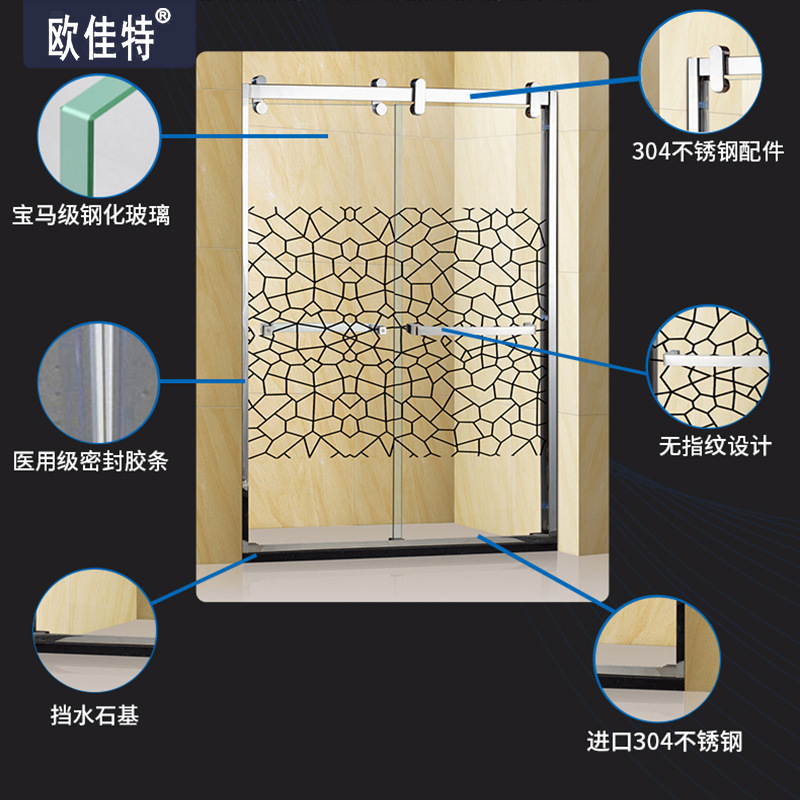 深圳欧佳特淋浴房卫生间简易浴室不锈钢砖石型淋浴房厂家定制