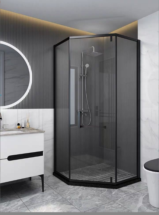 广东不锈钢整体淋浴房厂家定制 卫生间钻石型淋浴房浴室玻璃隔断哑黑