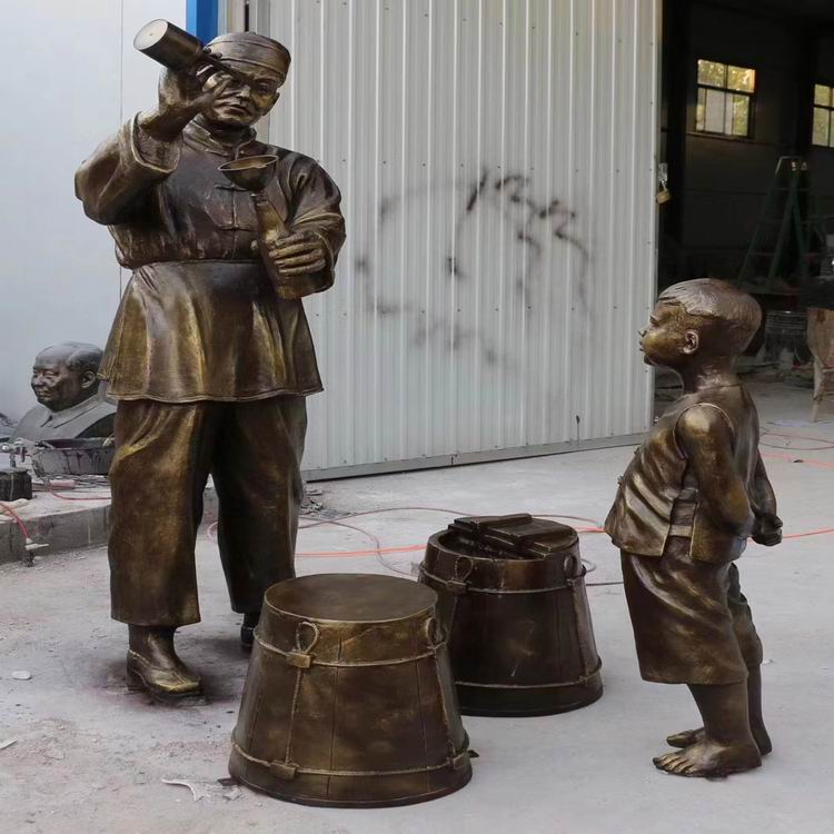 园林铜雕民俗雕塑小品打酱油，广场步行街人物铸铜雕塑