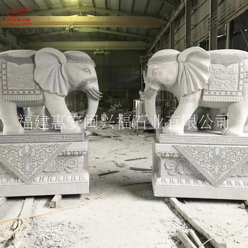 福建石材花岗岩印度红大象石雕寺庙门口一对石象动物雕塑摆件