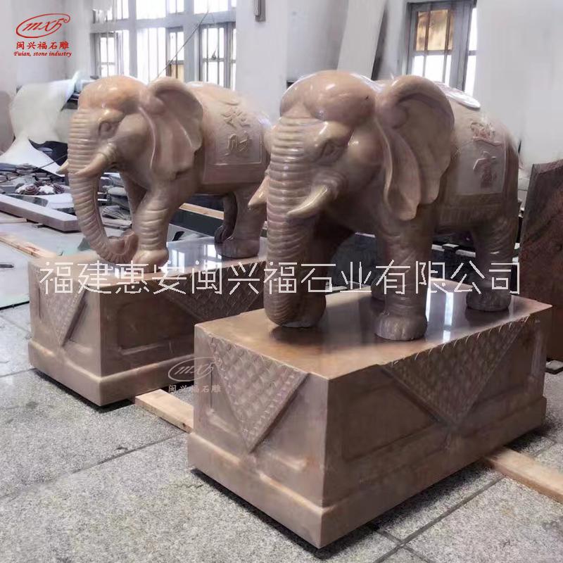 福建石材花岗岩印度红大象石雕寺庙门口一对石象动物雕塑摆件