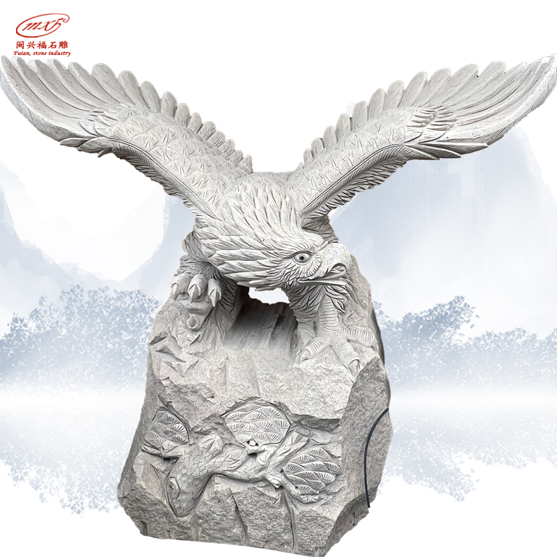石材动物雕塑花岗岩黄锈石鹰鸟类园林石雕雄鹰展翅户外摆件