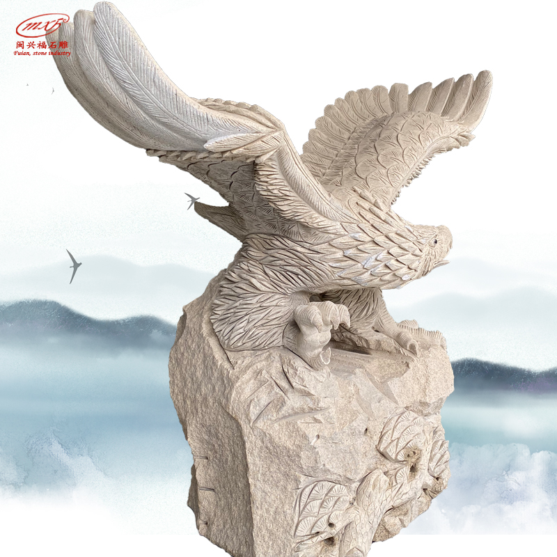 石材动物雕塑花岗岩黄锈石鹰鸟类园林石雕雄鹰展翅户外摆件