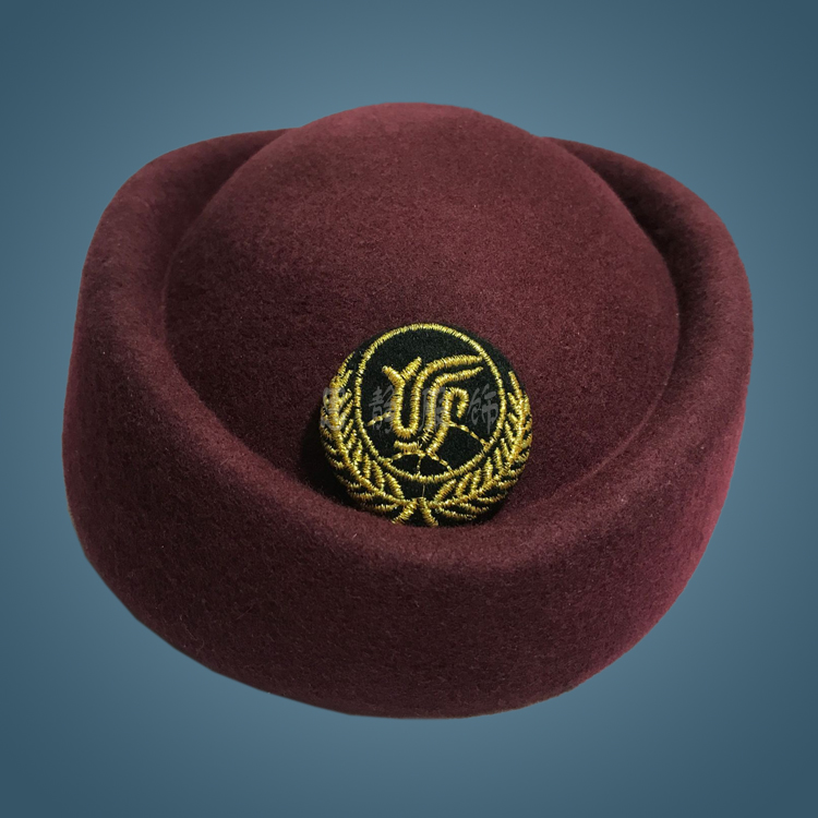 枣红色空姐帽航空学员空姐帽子前台礼仪帽圆顶羊毛国航空姐帽枣红色舞台演出女士航空学员帽子