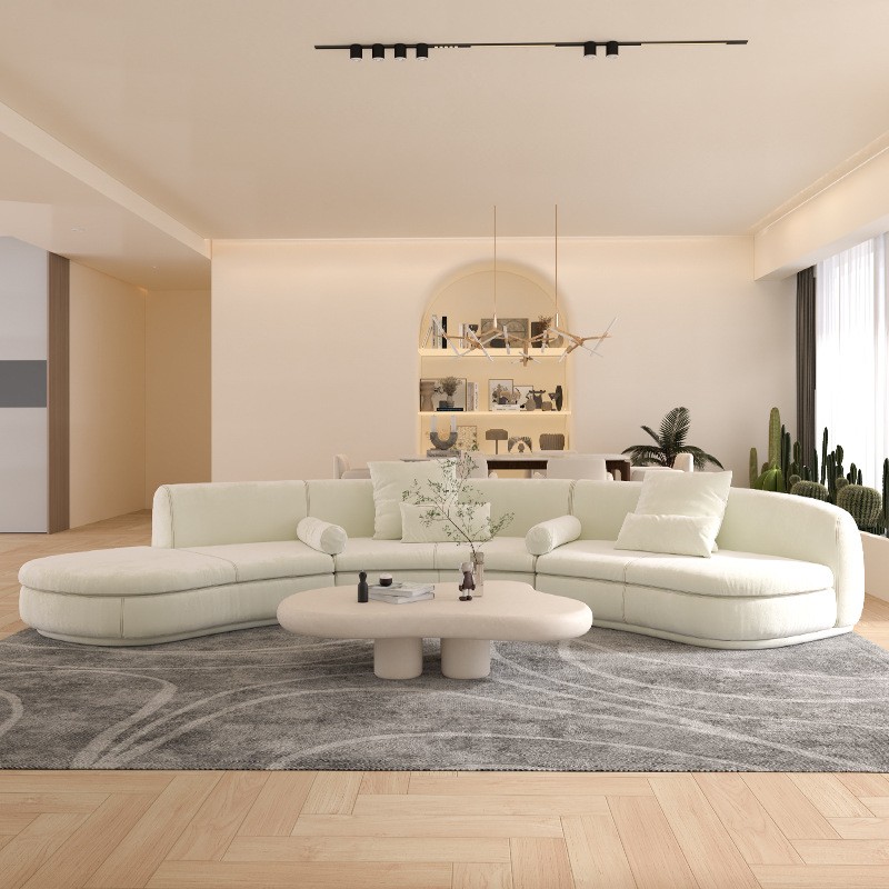 意式极简设计师沙发弧形布艺沙发大户型别墅大平层客厅组合图片