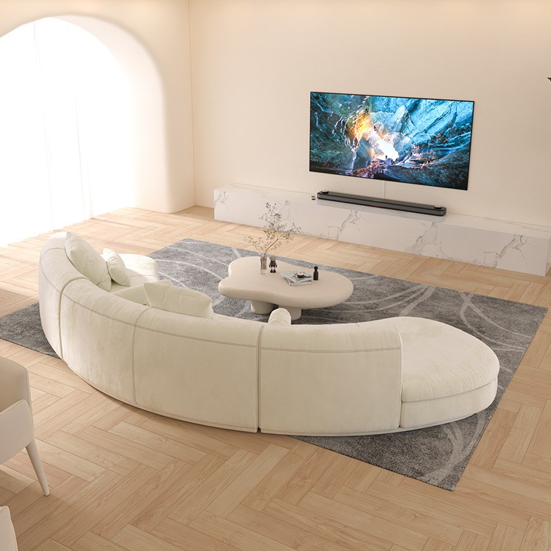意式极简设计师沙发弧形布艺沙发大户型别墅大平层客厅组合