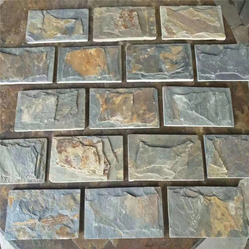 景观定制-河北文化石批发厂家 天然蘑菇石价格 绿色板岩自然面碎拼石图片