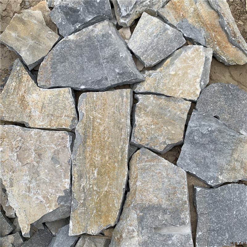 自建别墅-灰色乱型板碎拼石  乱毛石文化石 黑色蘑菇石厂家图片