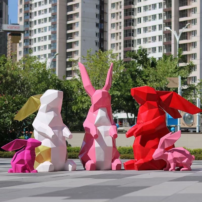 不锈钢几何小兔雕塑报价 不锈钢几何小兔雕塑厂家