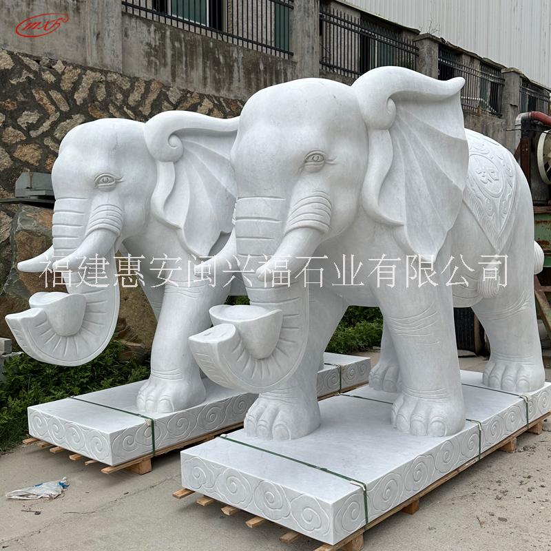闽兴福石雕大象一对汉白玉石象花岗岩动物雕塑家用酒店别墅门口摆件
