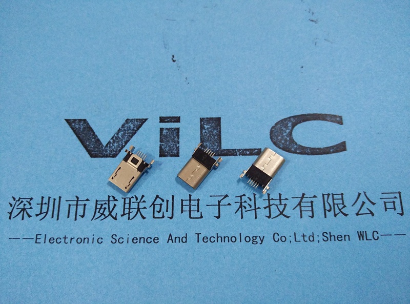 深圳威联创供应Micro 5P 贴板USB公头 反贴板dip90度固定脚