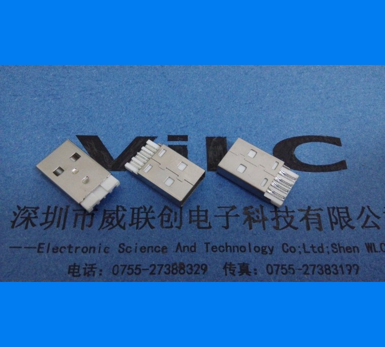 A公短体焊线式USB2.0公头 无脚公插头（能耐温度260度~310度）