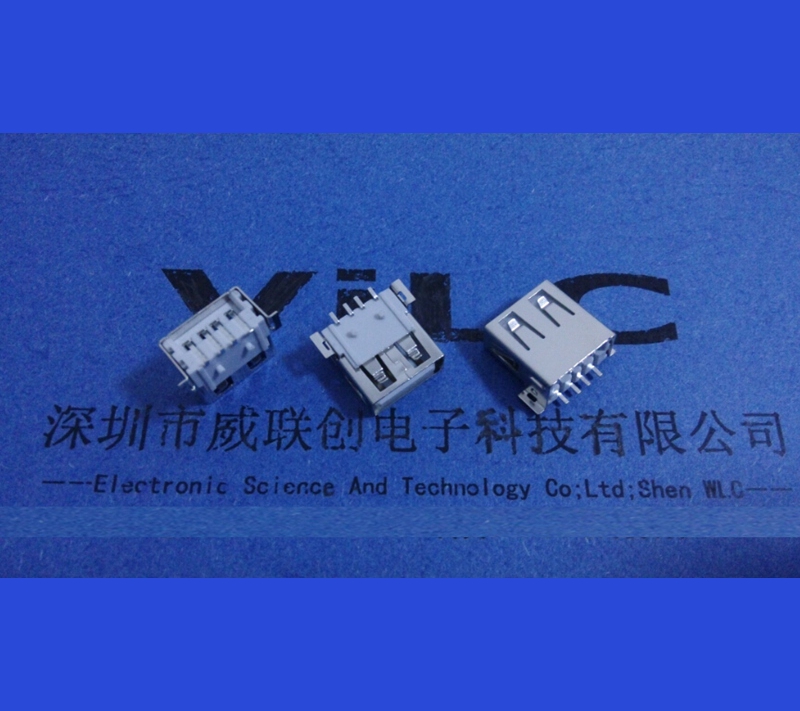 威联创厂家定制 A母 USB2.0母座DIP插板 90度弯脚 卷边USB连接器 透明胶芯