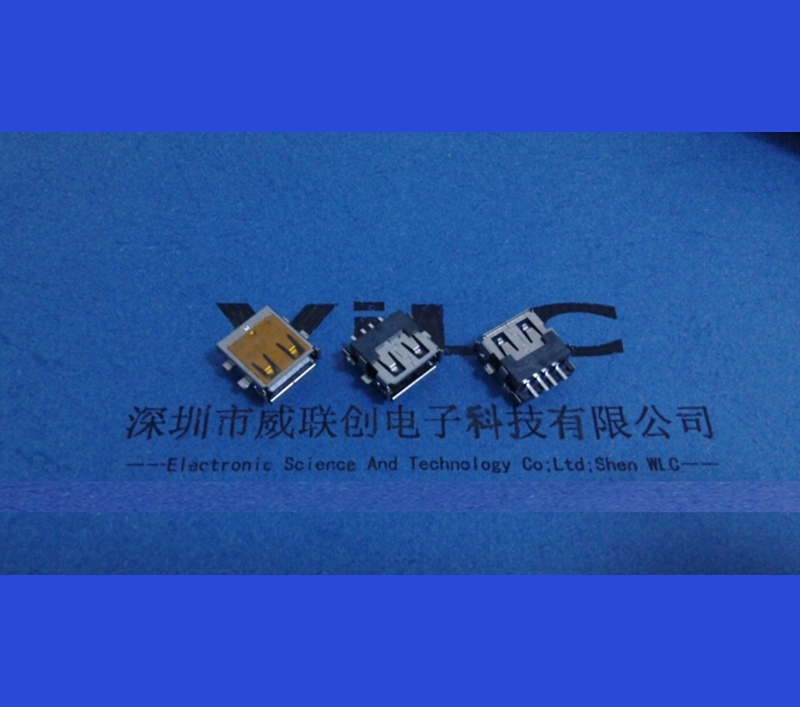 单层180度USB2.0母座 沉板贴片USB2.0连接器 刺破式 贴麦拉-高温膜SMT+带翅膀
