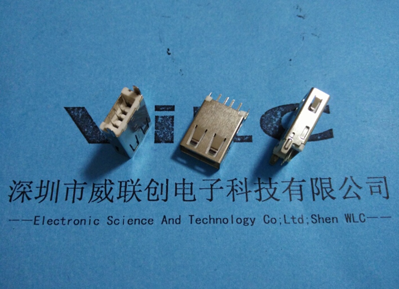 A母180度立式USB2.0连接器 17.5H USB2.0母座 白胶铁壳无卷边