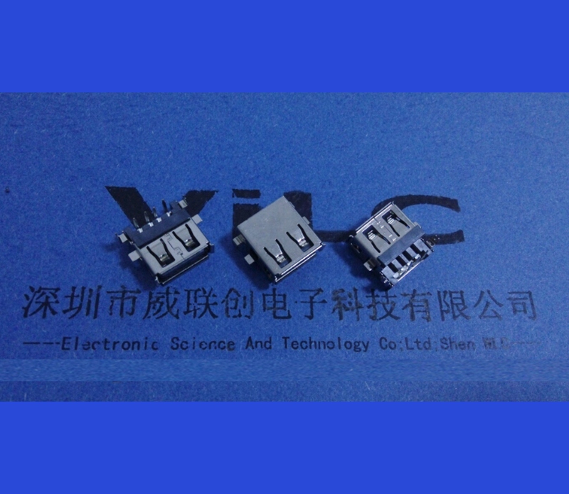 AF沉板破板式90度USB2.0母座 下沉3.5-3.9-4.9LCP黑色有卷边USB连接器