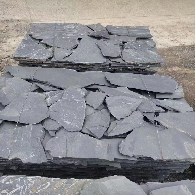 黑灰色片石碎拼石材 绿色板岩文化石 黑色火山岩机切面
