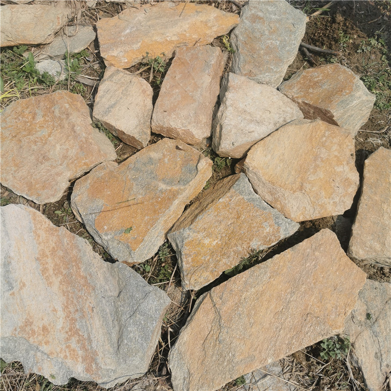 旅游景观-黄木纹毛边文化石 芝麻黄色蘑菇石 黄色板岩片石碎拼石