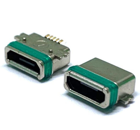 90度全贴片MICRO 5P USB防水母座 二脚SMT 针贴板 IP67
