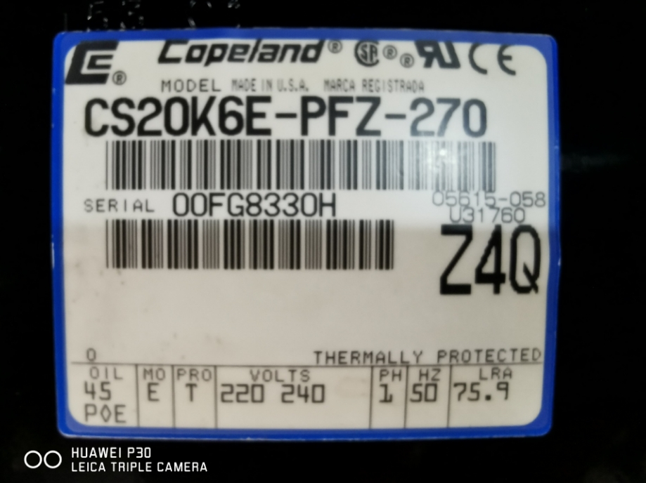 CS20K6E-PFZ-270 谷轮Copeland单相活塞压缩机