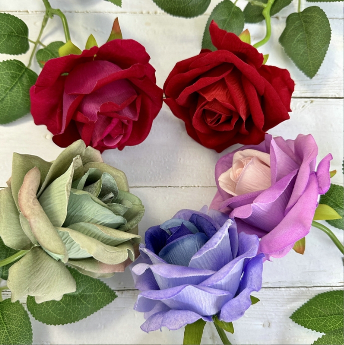 仿真花绒布玫瑰人造花小单枝新枚仿真花绒布玫瑰人造花绿植手艺品装饰玫瑰厂家