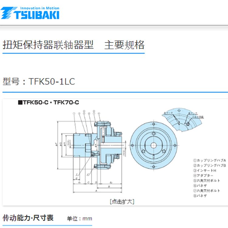 椿本TSUBAKI机械式离合器保护机器扭矩保持器TFK50-1LC