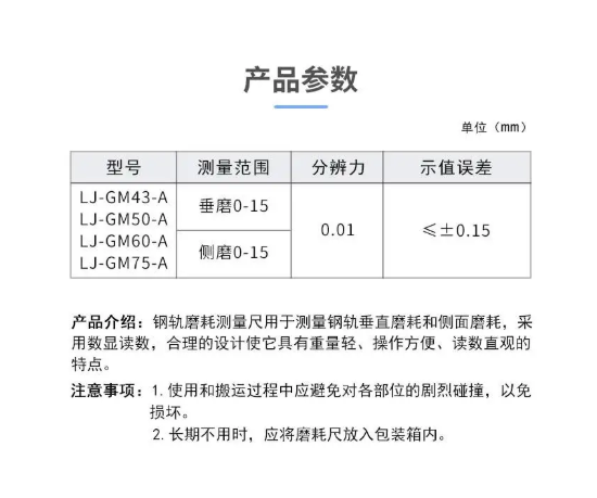 联杰钢轨磨耗测量尺数显式铁路磨耗测量工具LJ-GM-A