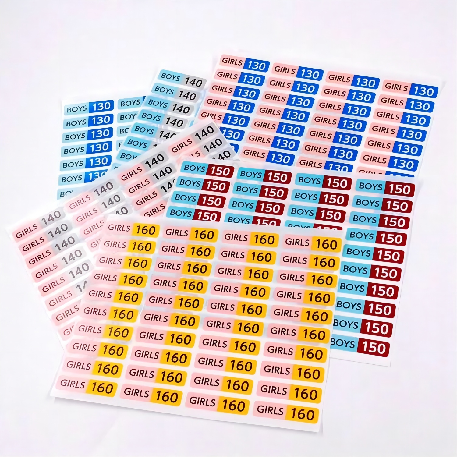 防水强粘可移除服装尺码标签 彩色数字号码贴纸图片